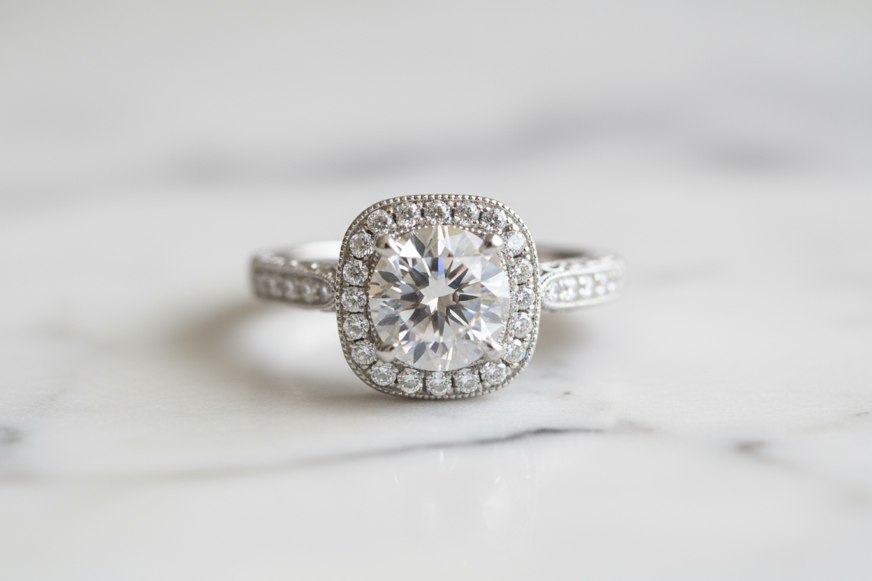 a zoomed picture of a high quality bridal on marble background