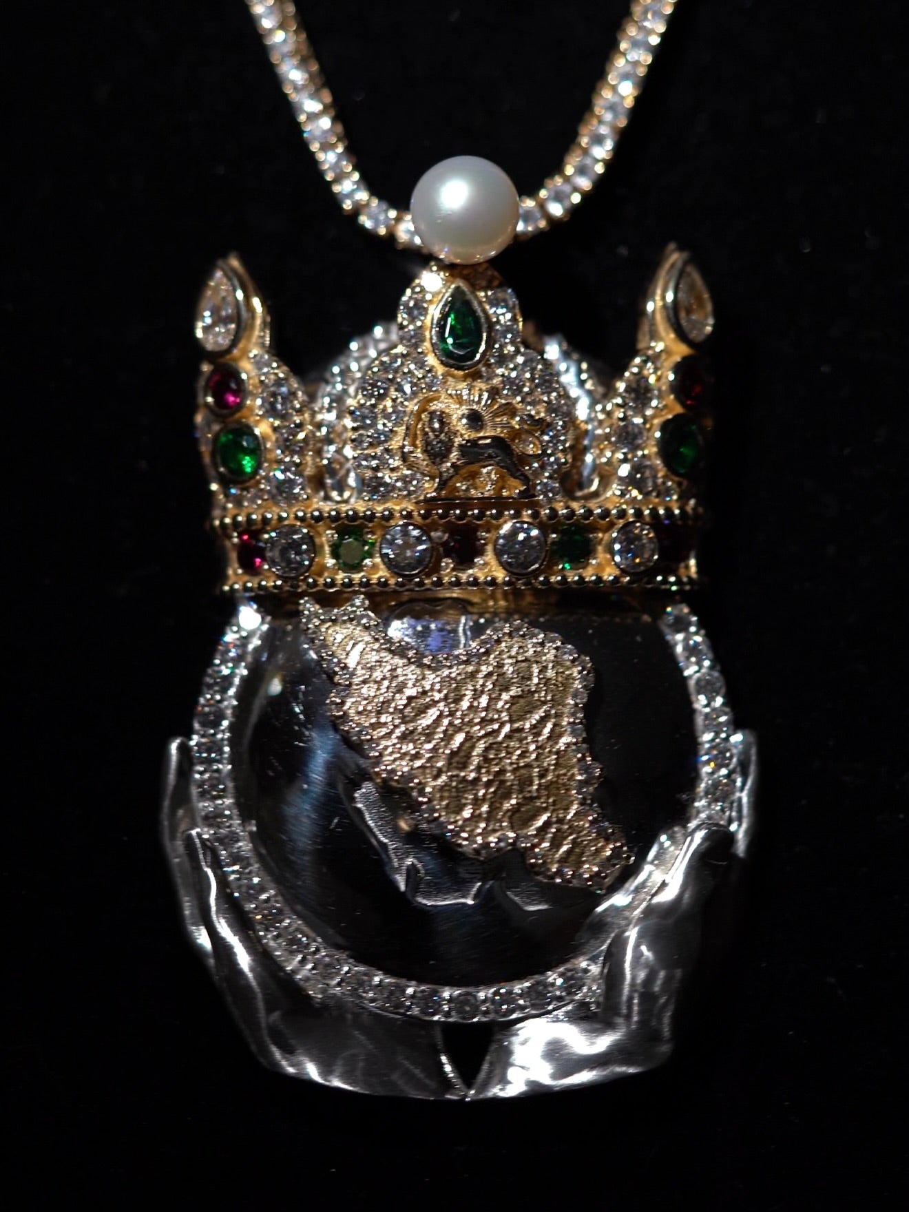 Crown Cuban — Sterling silver · full pavé