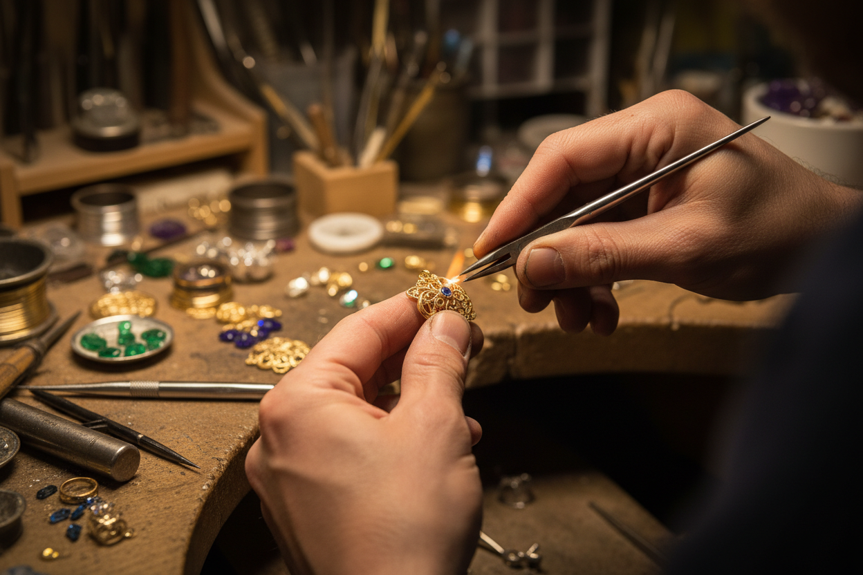 zoom in picture of desiging a jewelry in a workshop